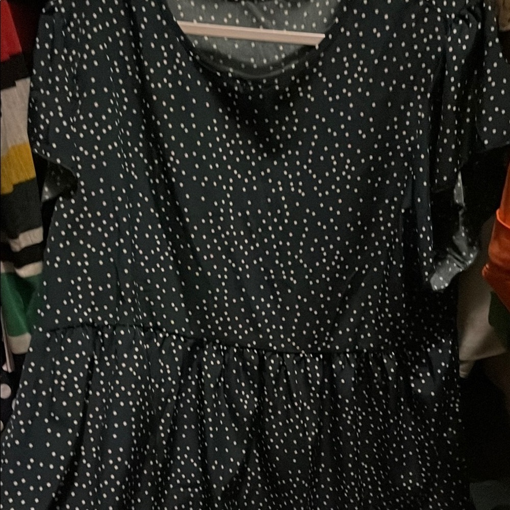 SHEIN Dark Green Polka Dot Blouse